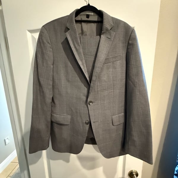 Boss Reda Stretch Tailoring Suit Size 40R Gray Glen Plaid Wool
