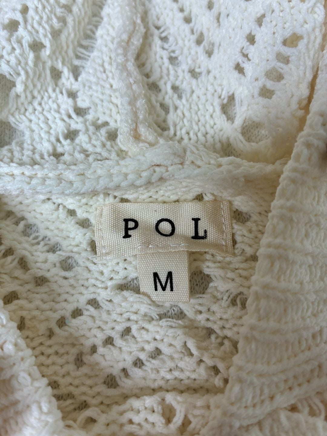 POL Cream Crochet Open Knit Hooded Sweater Floral Beaded Boho Pullover M 8