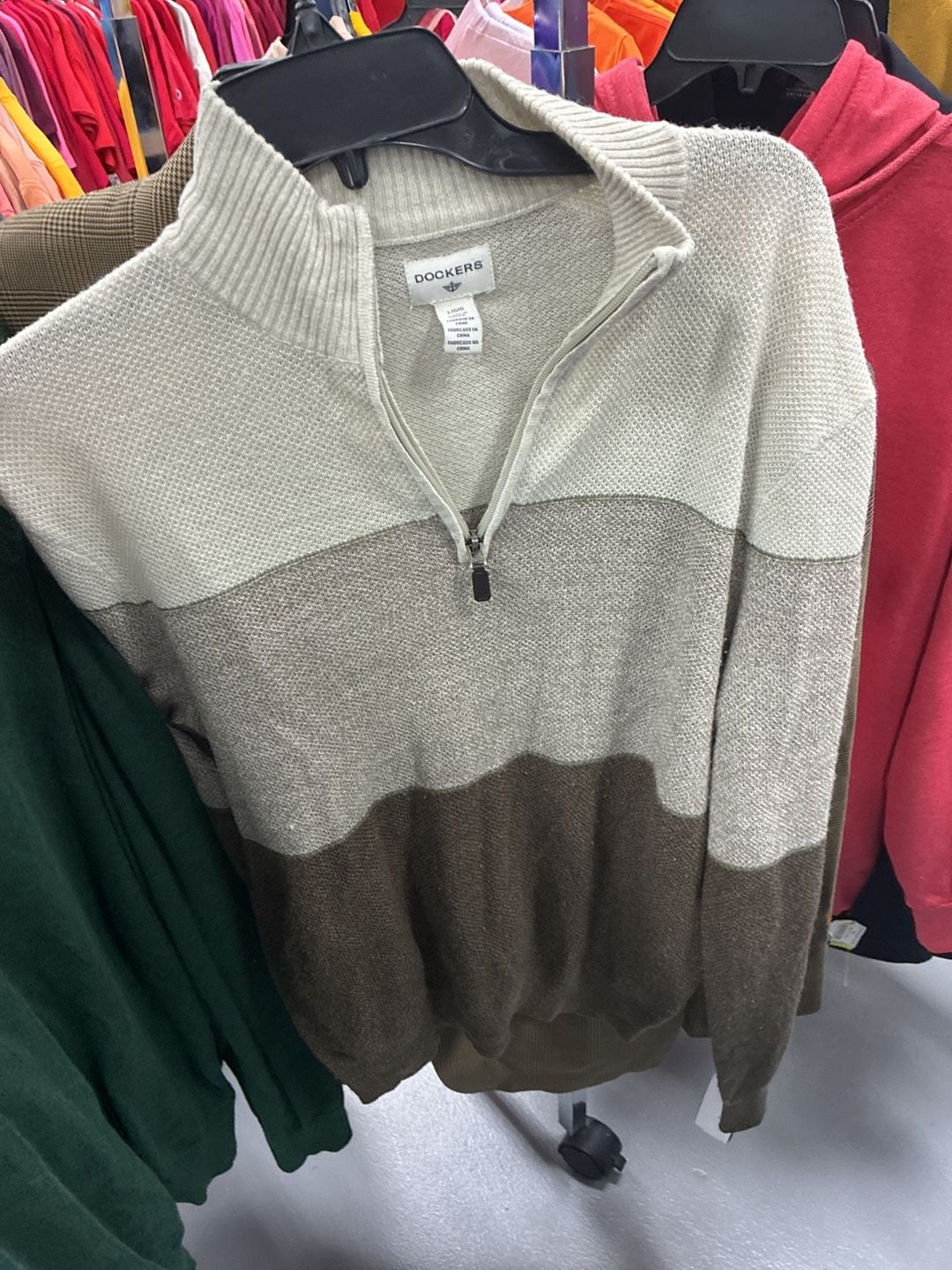 Dockers Quarter Zip Sweater Size L Colorblock Brown Beige 2