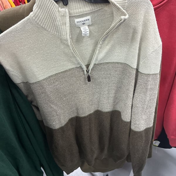 Dockers Quarter Zip Sweater Size L Colorblock Brown Beige