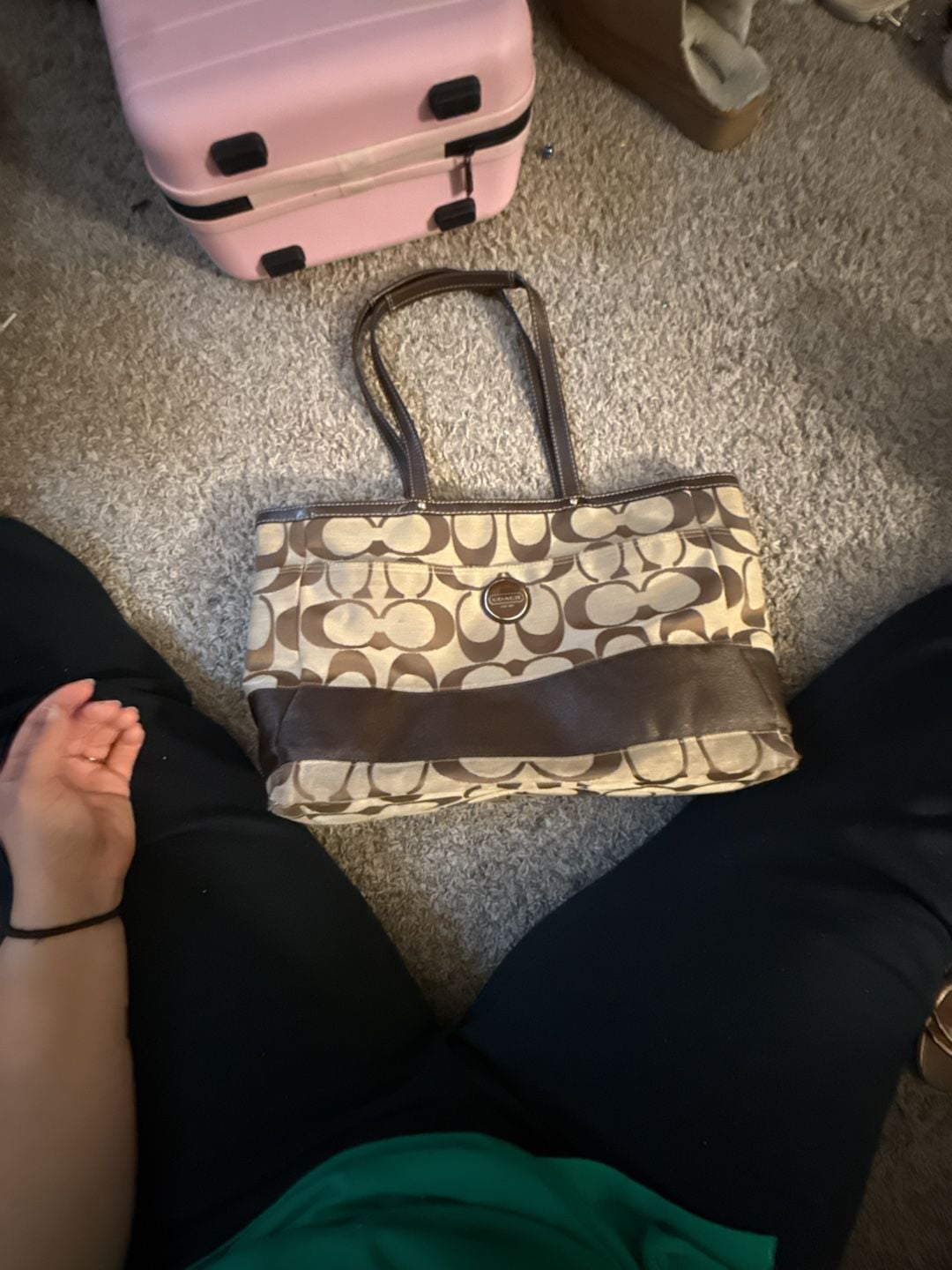 Coach Signature C Jacquard Diaper Tote Bag Brown Canvas 2