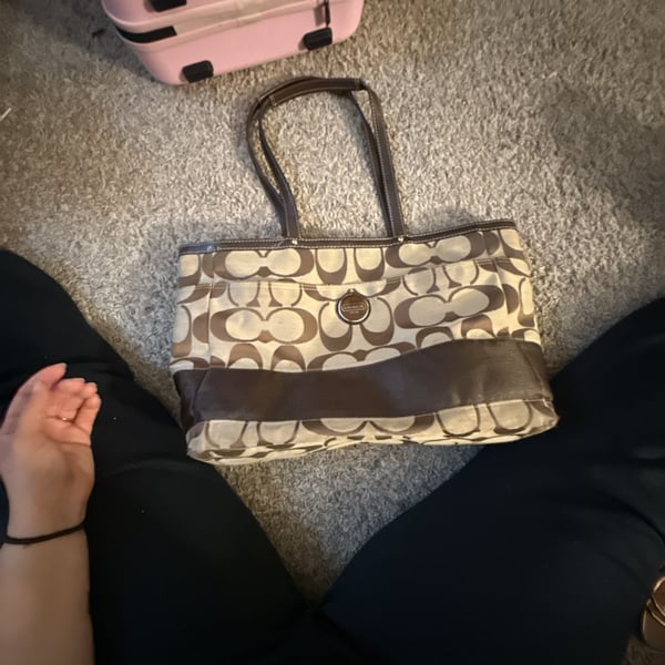 Coach Signature C Jacquard Diaper Tote Bag Brown Canvas