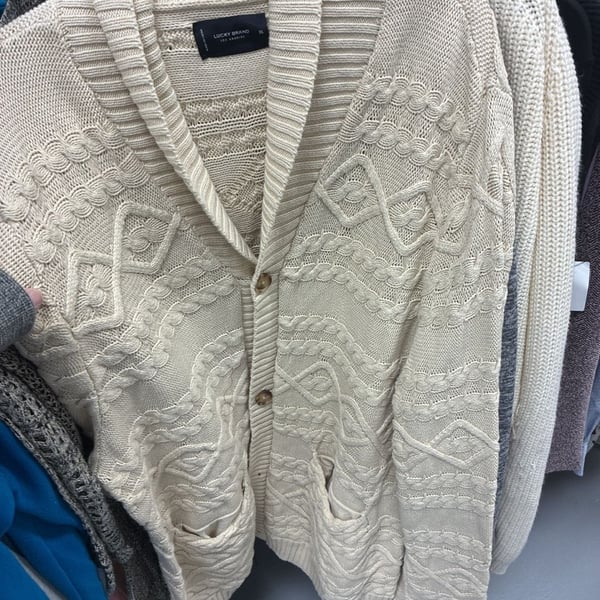 Lucky Brand Shawl Collar Cardigan Size XL Cream Cable Knit Sweater