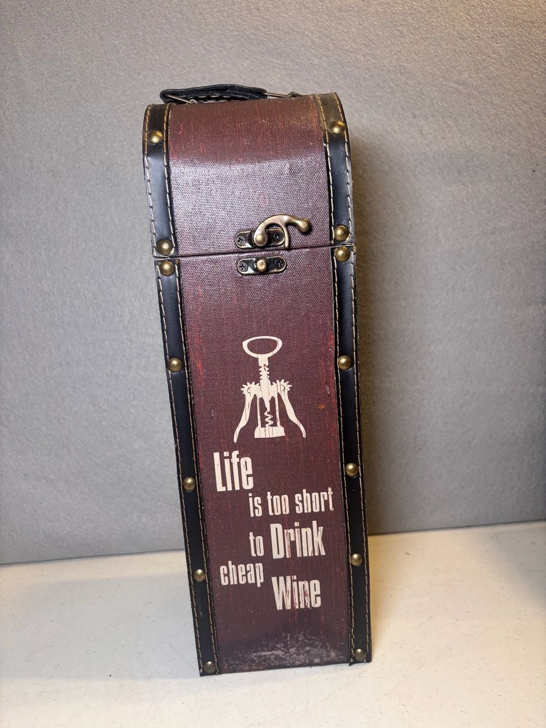 Vintage Style Single Wooden Wine Bottle Box Carrier Life Is Too Short 1