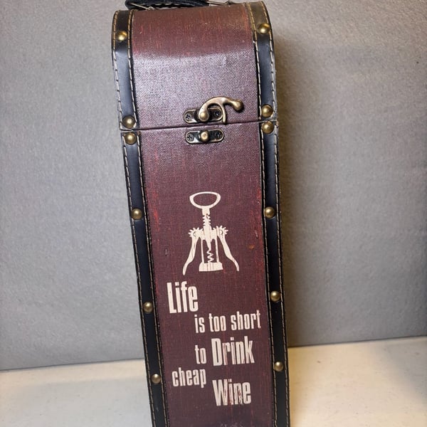 Vintage Style Single Wooden Wine Bottle Box Carrier Life Is Too Short