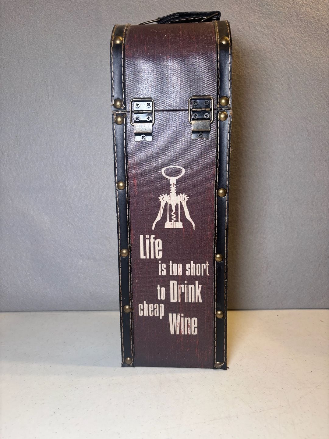 Vintage Style Single Wooden Wine Bottle Box Carrier Life Is Too Short 2
