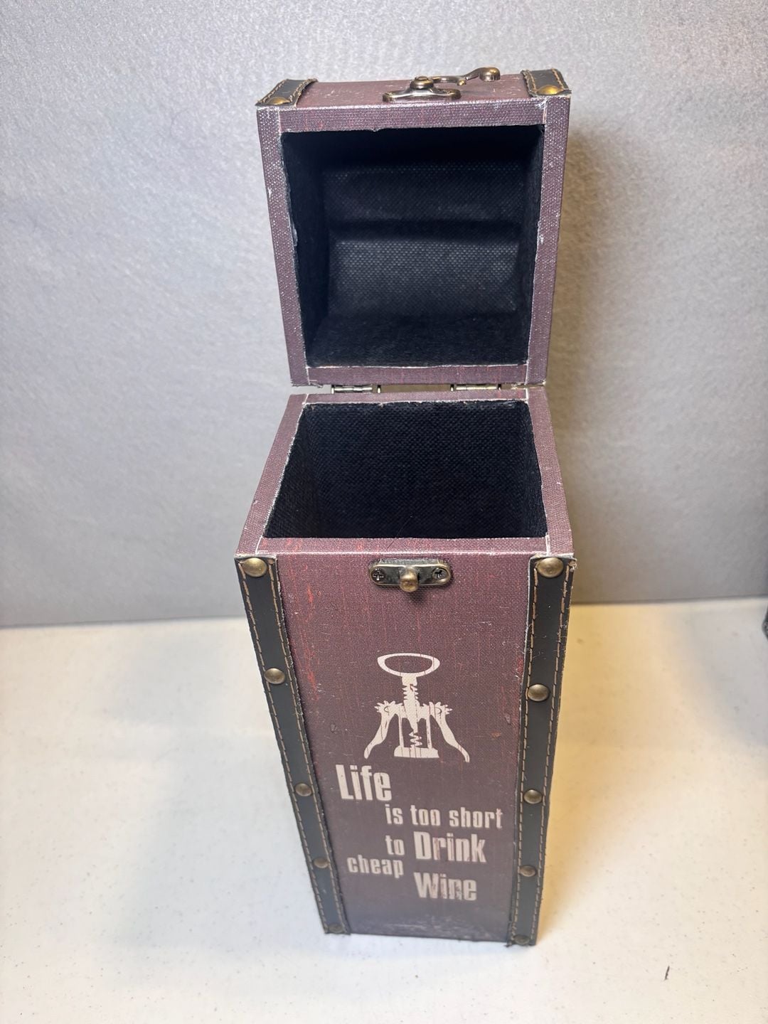 Vintage Style Single Wooden Wine Bottle Box Carrier Life Is Too Short 3
