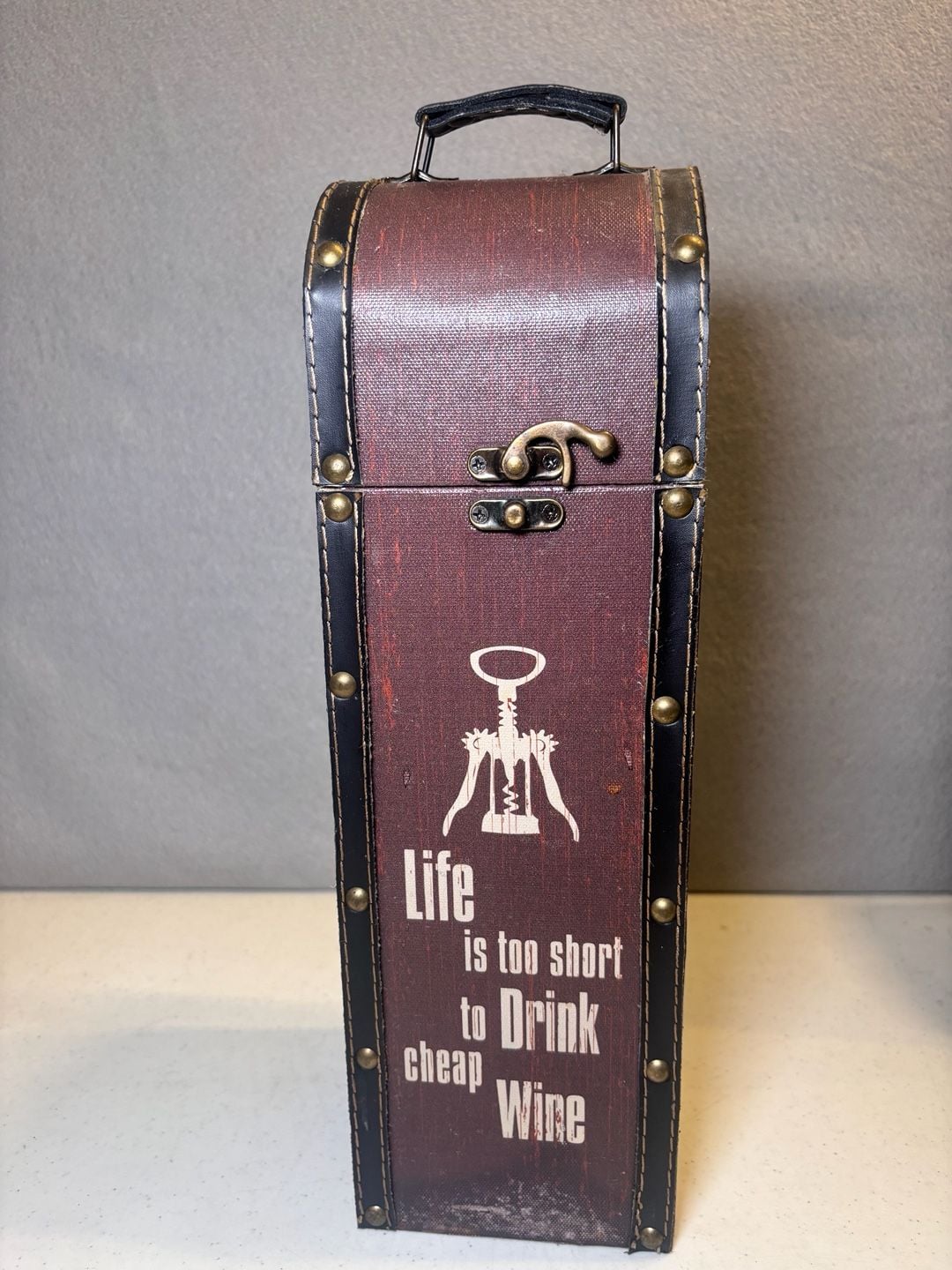 Vintage Style Single Wooden Wine Bottle Box Carrier Life Is Too Short 4