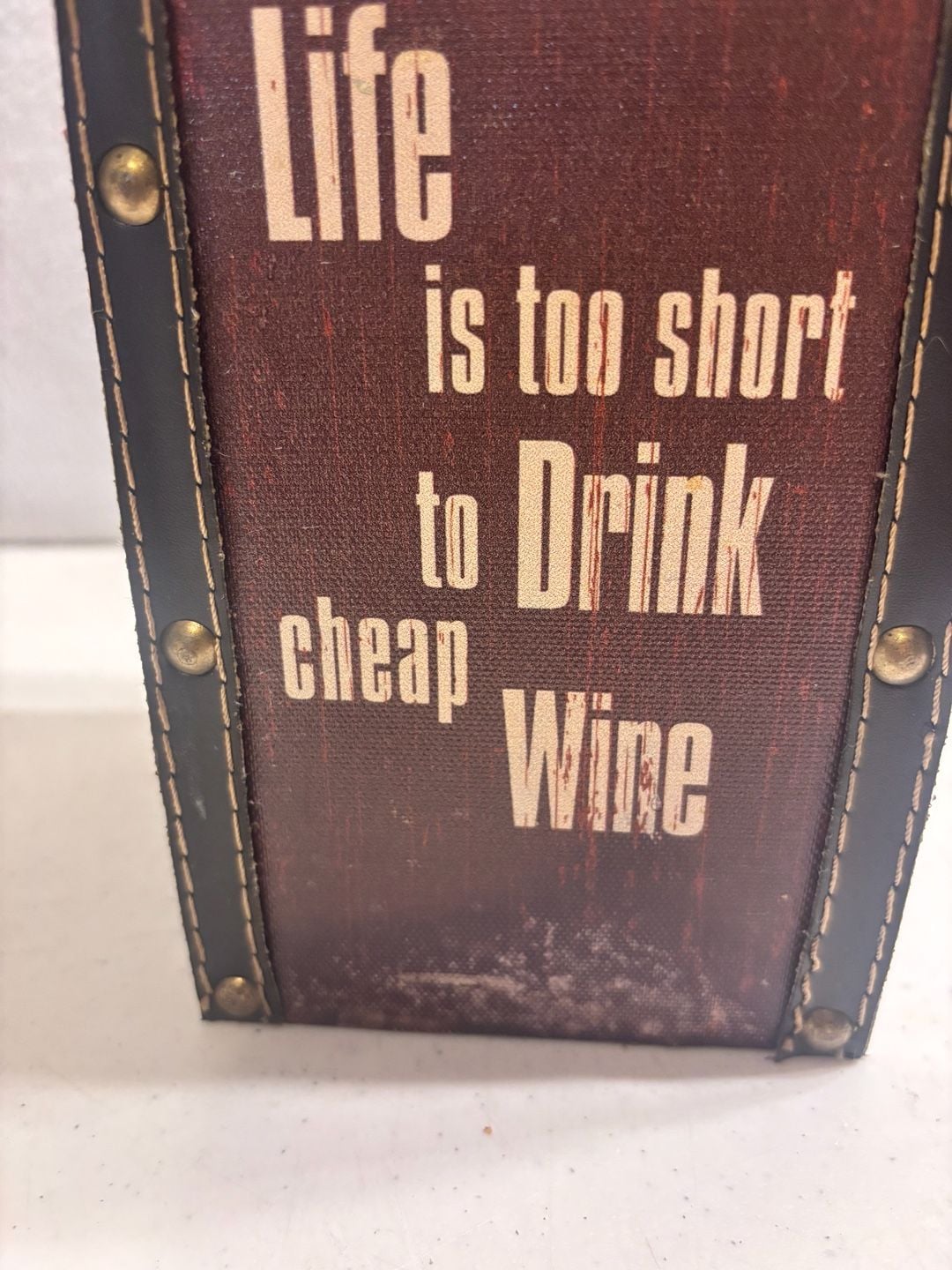 Vintage Style Single Wooden Wine Bottle Box Carrier Life Is Too Short 5