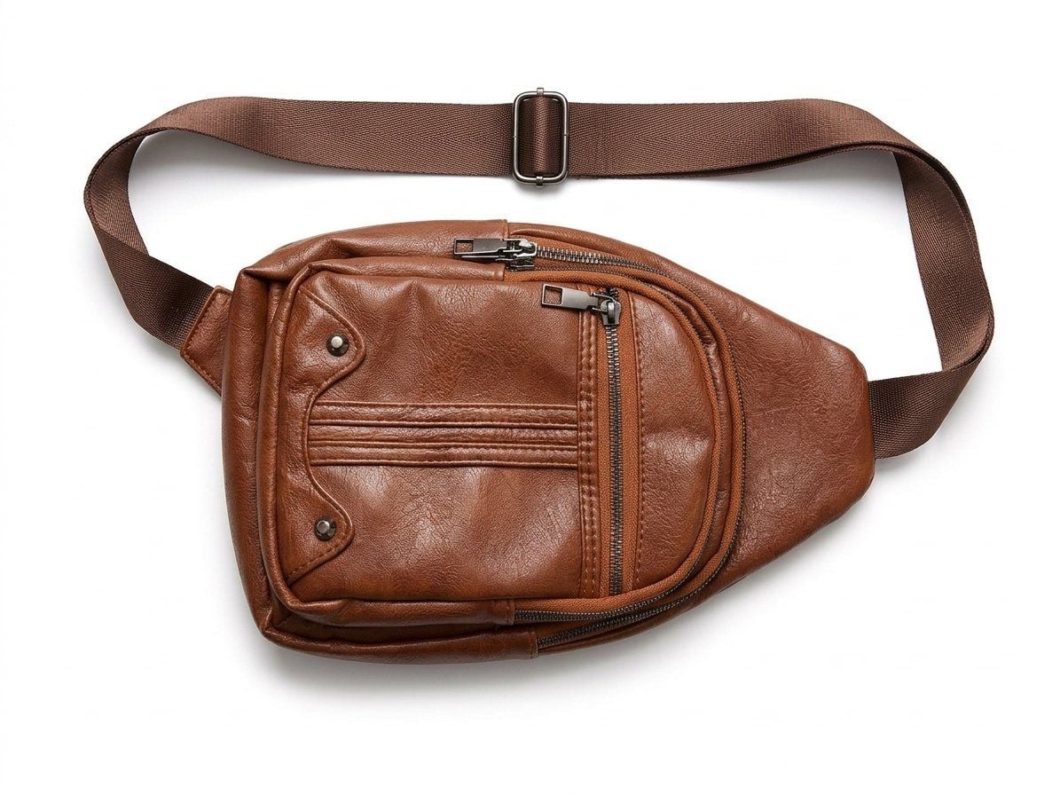 Unbranded Faux Leather Sling Bag Brown Crossbody Chest Backpack 2