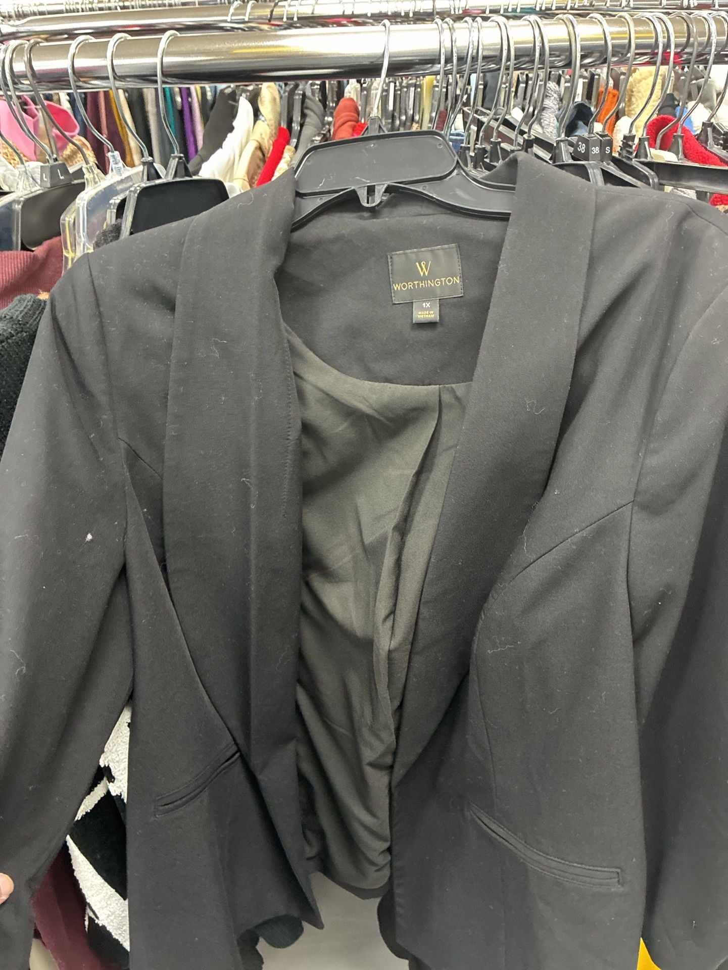 Worthington Blazer Size 1X Black Open Front Shawl Collar Jacket 1