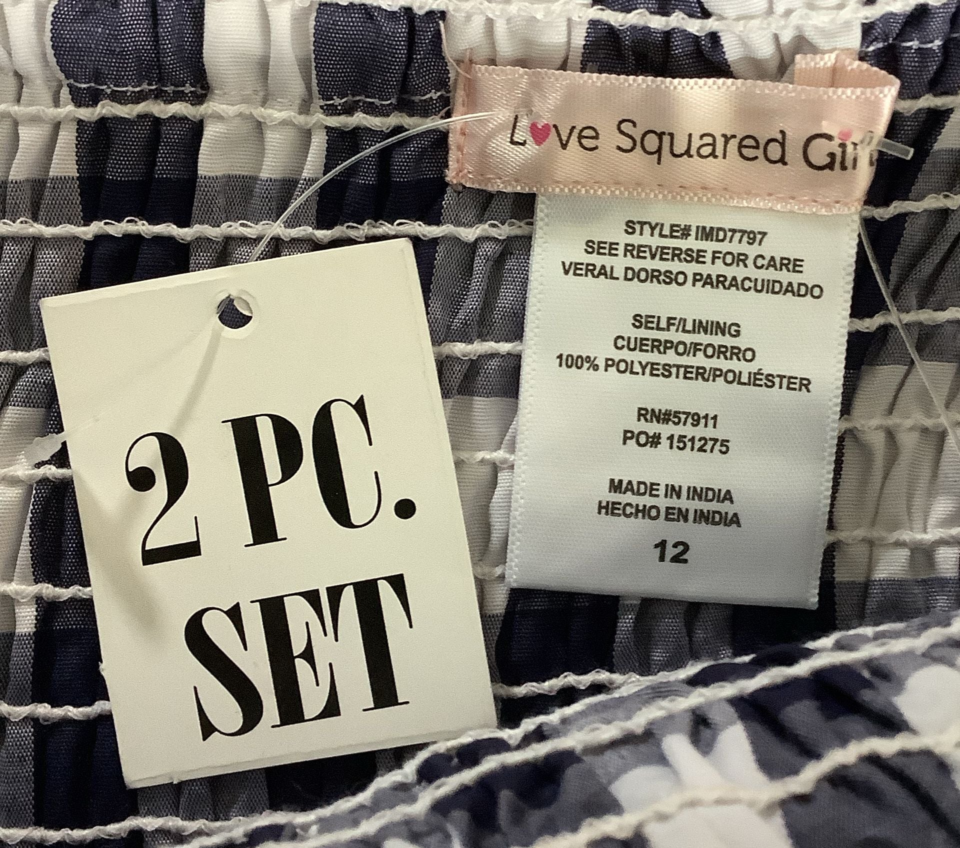 Love Squared Girls Size 12 Navy Gingham Two-Piece skirt Set 3