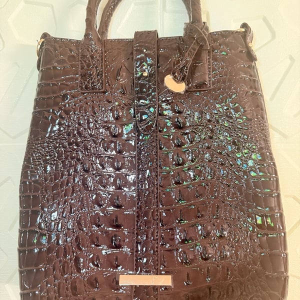 Brahmin Melbourne Embossed Leather Tote Bag Brown Croc