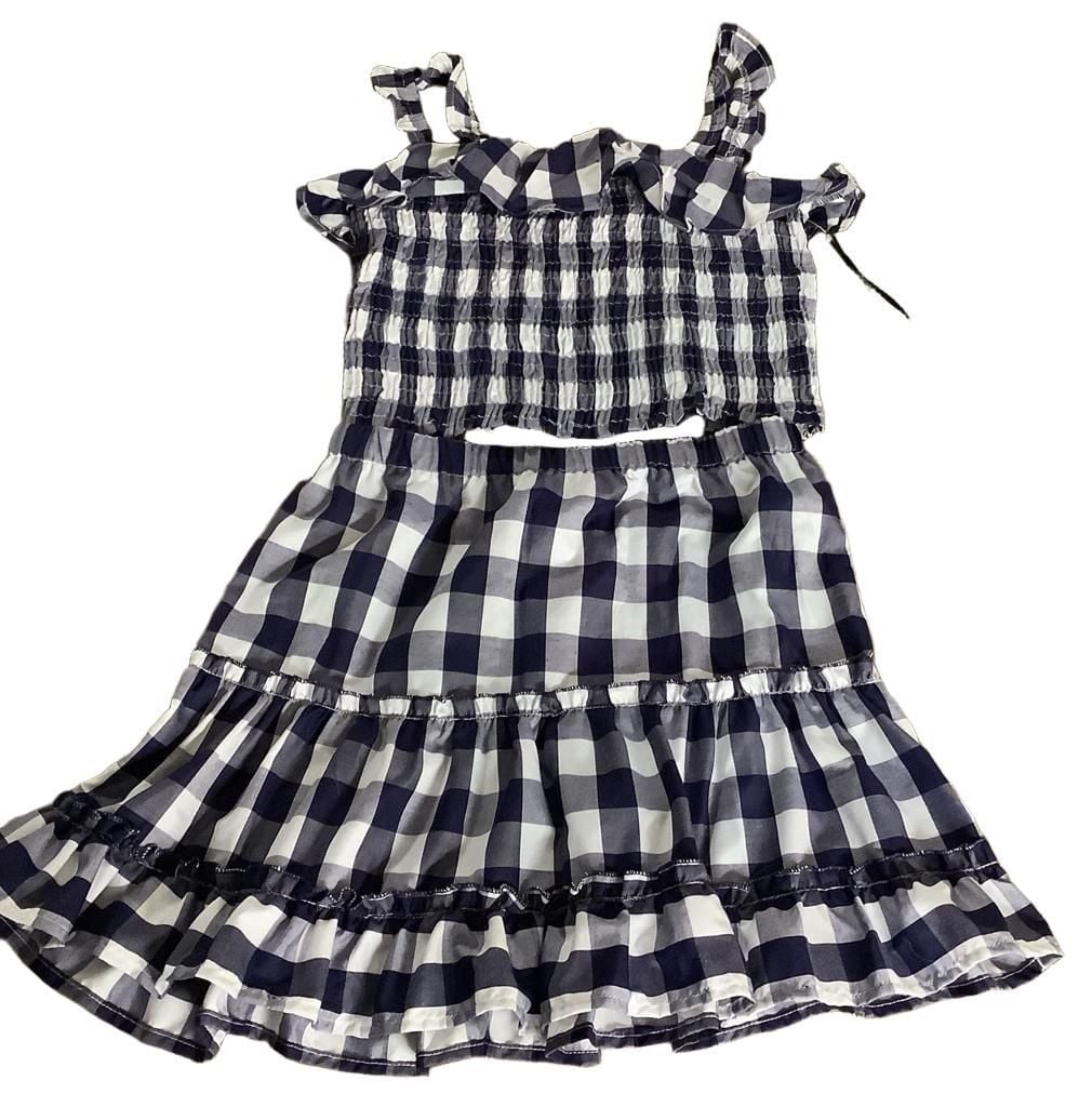 Love Squared Girls Size 12 Navy Gingham Two-Piece skirt Set 1