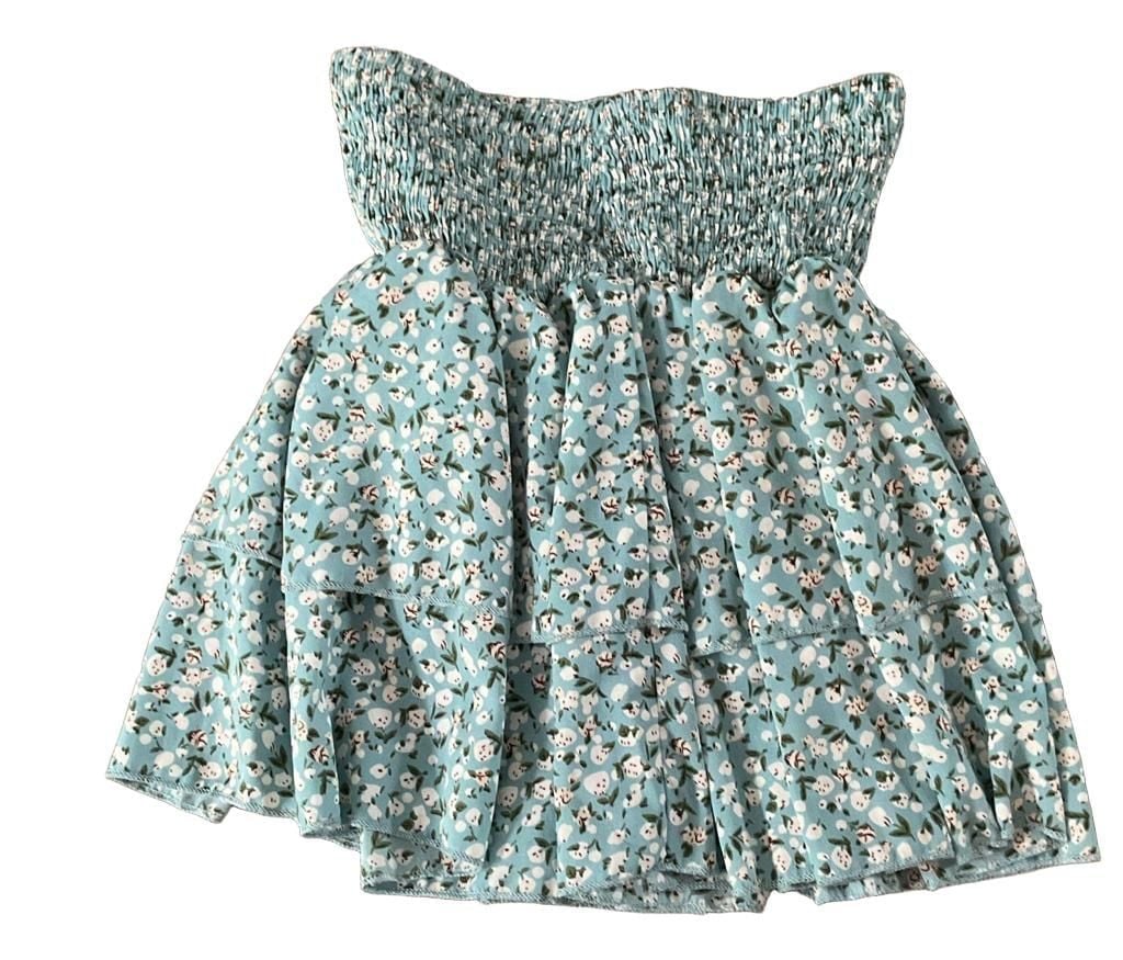 Shein Blue Floral Tiered Smocked Mini Skirt XS 2