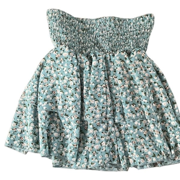 Shein Blue Floral Tiered Smocked Mini Skirt XS 