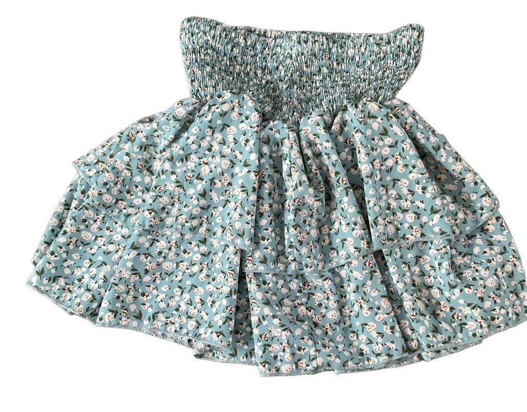 Shein Blue Floral Tiered Smocked Mini Skirt XS 3
