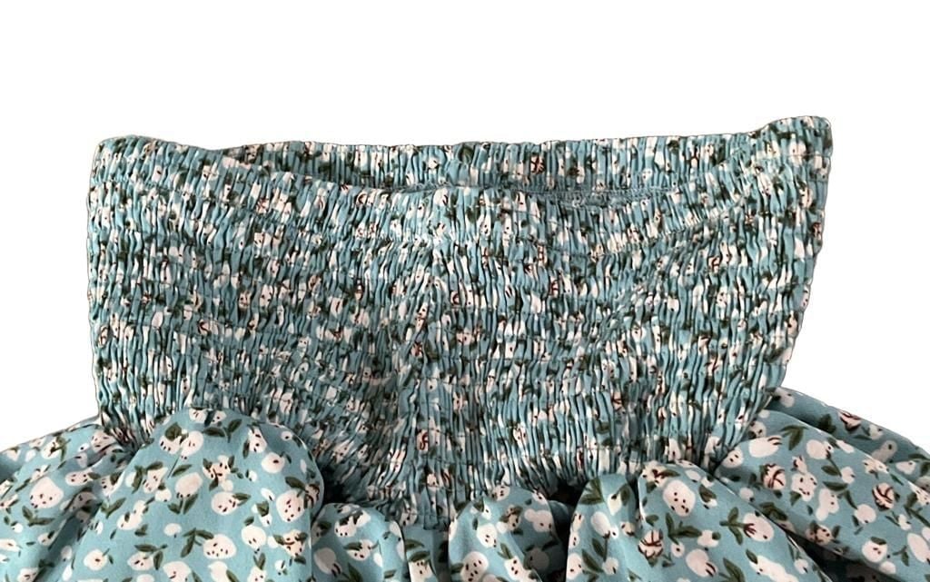 Shein Blue Floral Tiered Smocked Mini Skirt XS 4