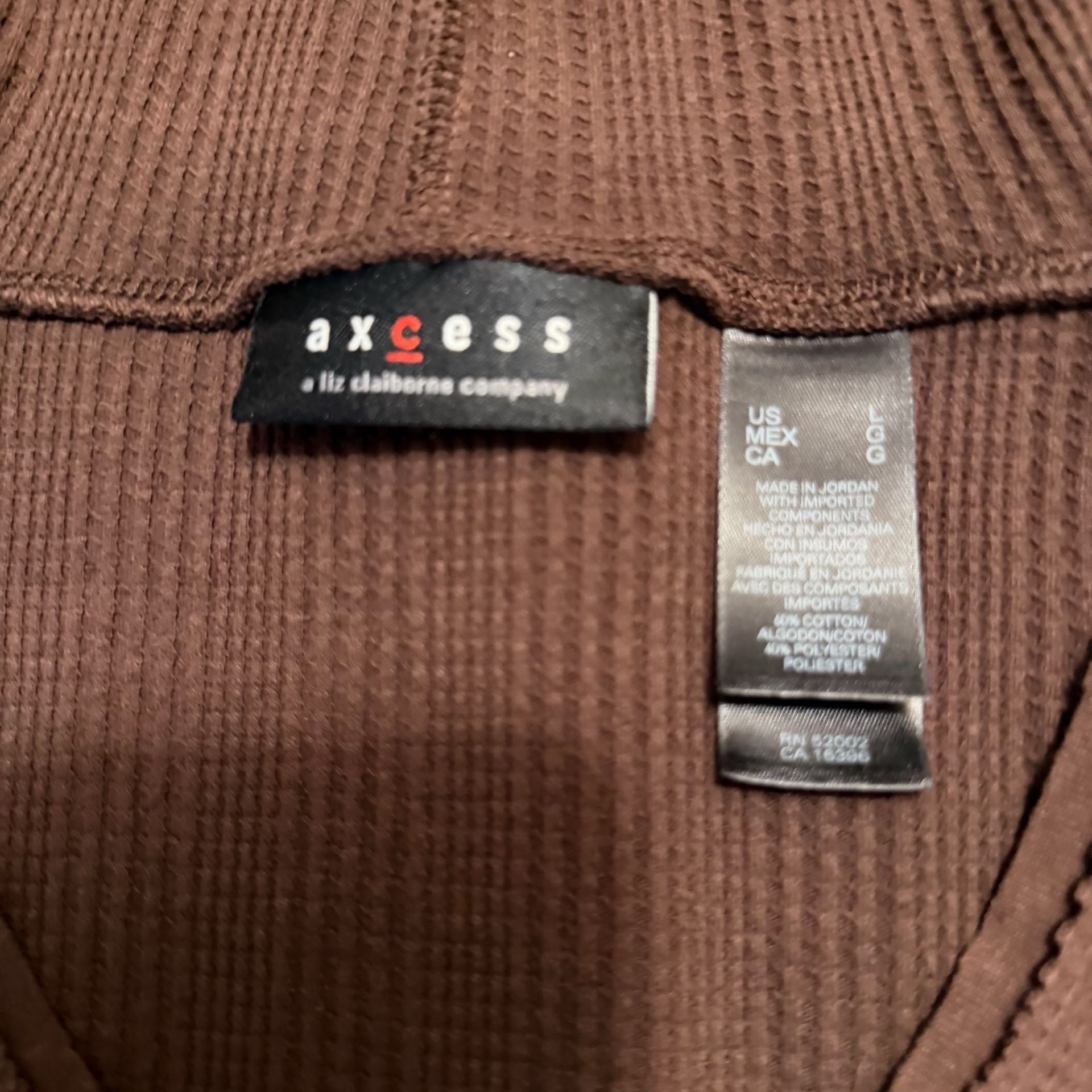 Axcess Waffle Knit Hoodie Size L Brown V-Neck Long Sleeve Pocket 4