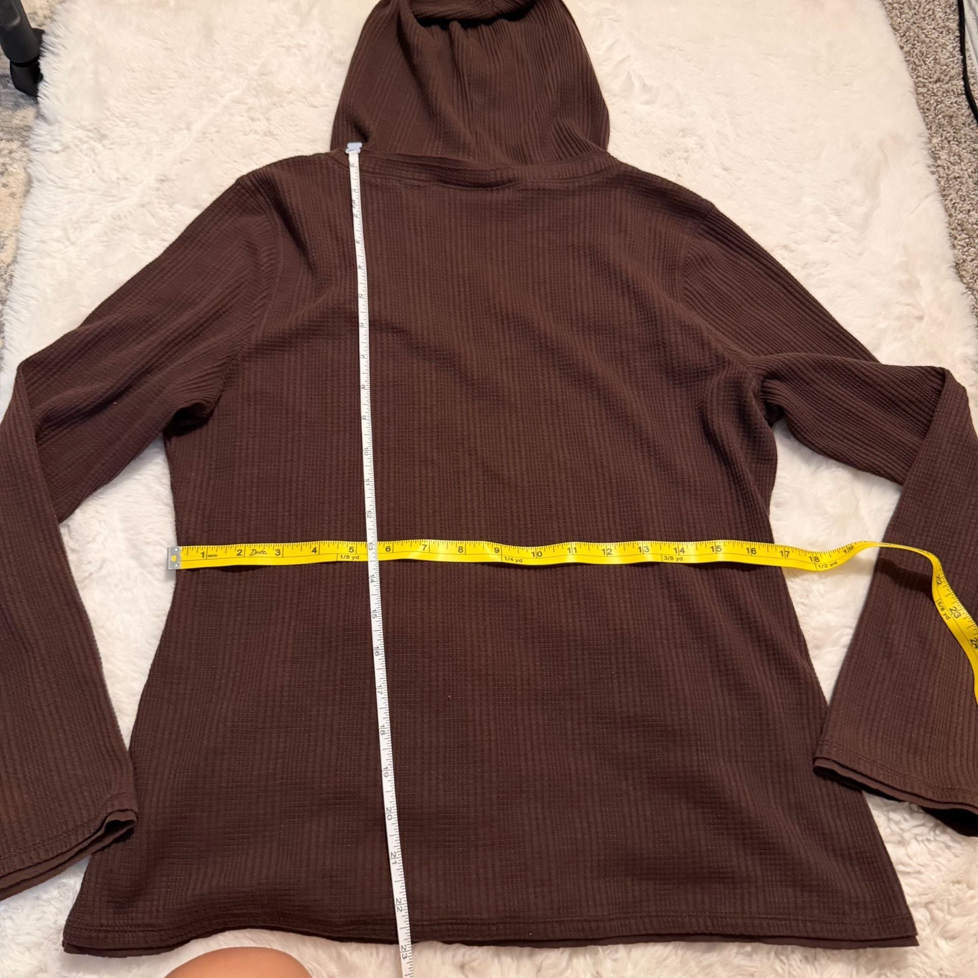 Axcess Waffle Knit Hoodie Size L Brown V-Neck Long Sleeve Pocket 5
