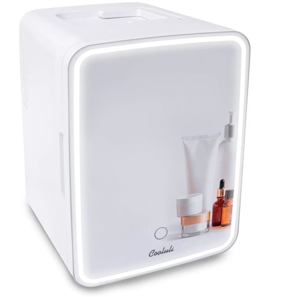 10L LED Lighted Mini Fridge with Mirror Door (White) – Cooler/Warmer, AC/DC, Skincare & Bedroom Fridge