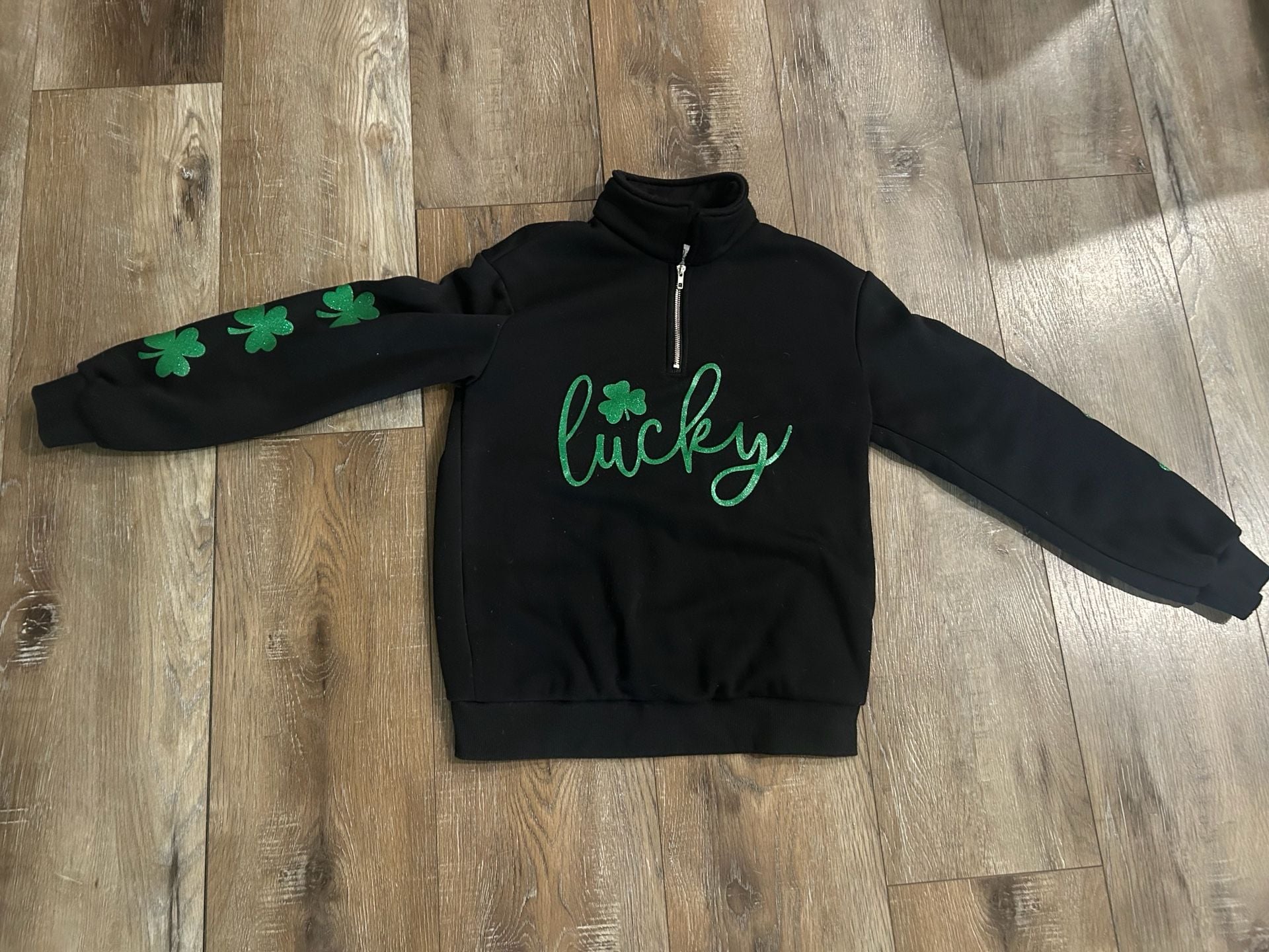 Black Lucky Shamrock Quarter Zip Sweatshirt 2