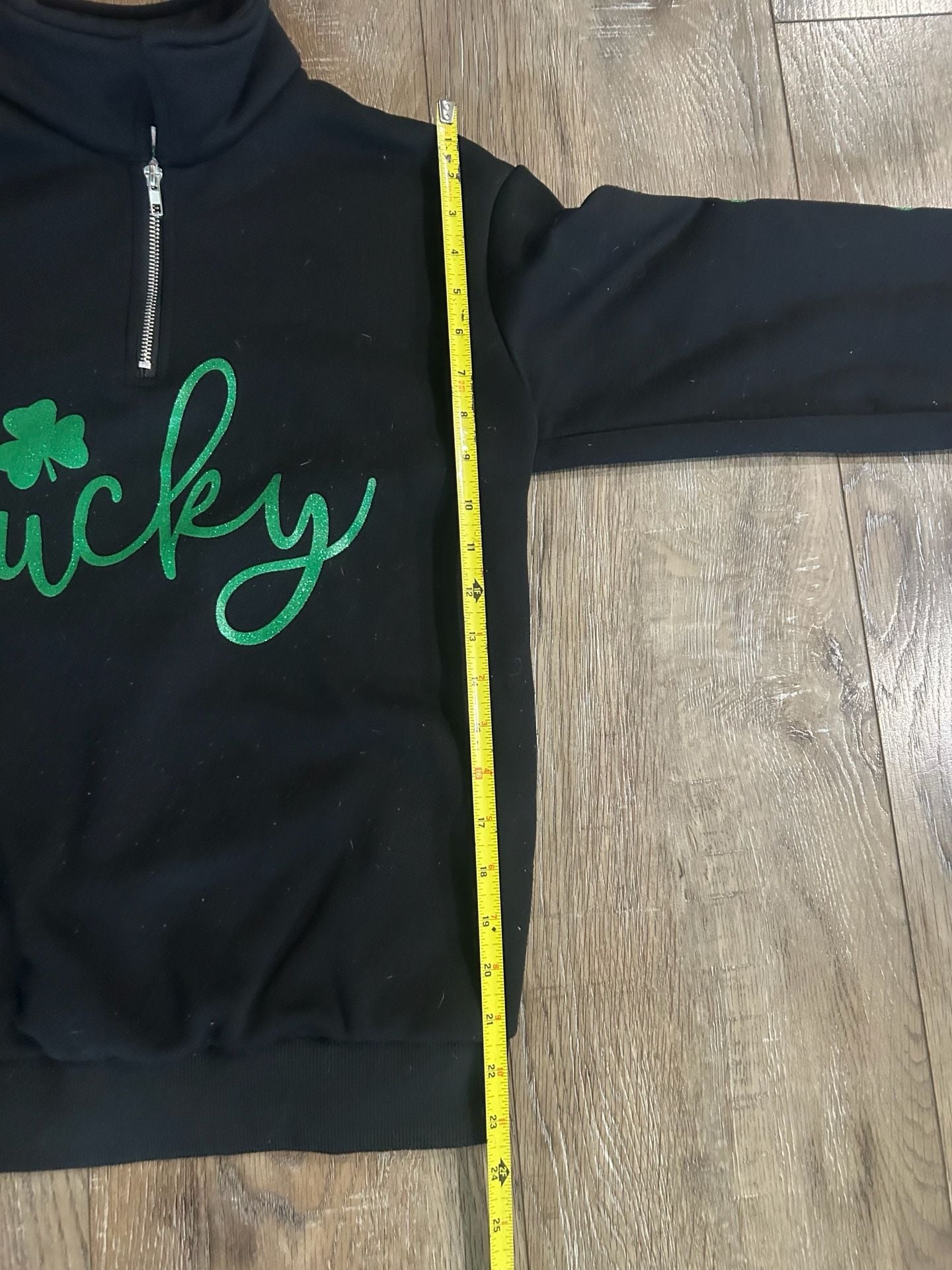 Black Lucky Shamrock Quarter Zip Sweatshirt 4