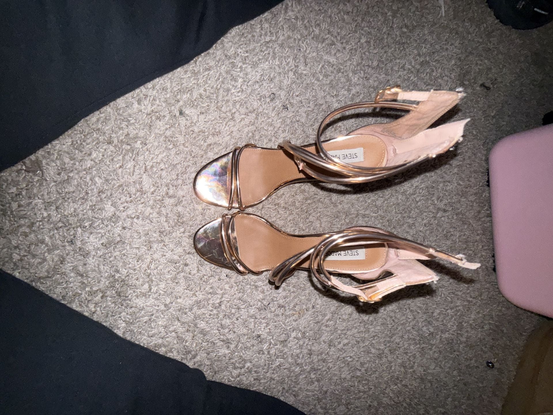 Steve Madden Strive Rose Gold Metallic Strappy Heels Stilettos 2
