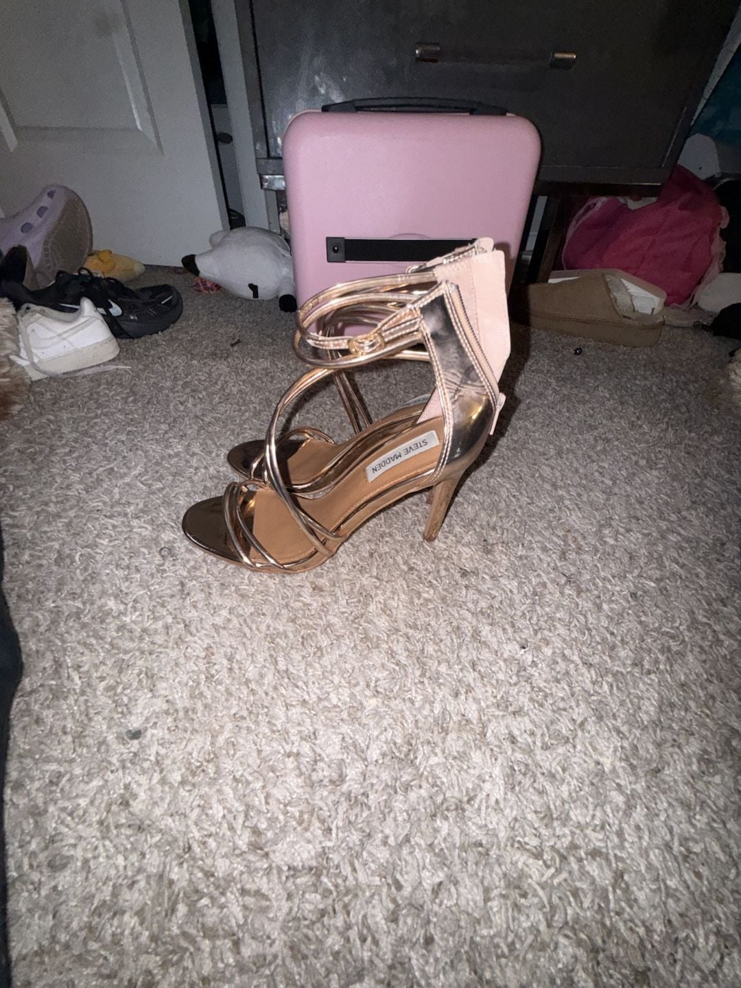Steve Madden Strive Rose Gold Metallic Strappy Heels Stilettos 3