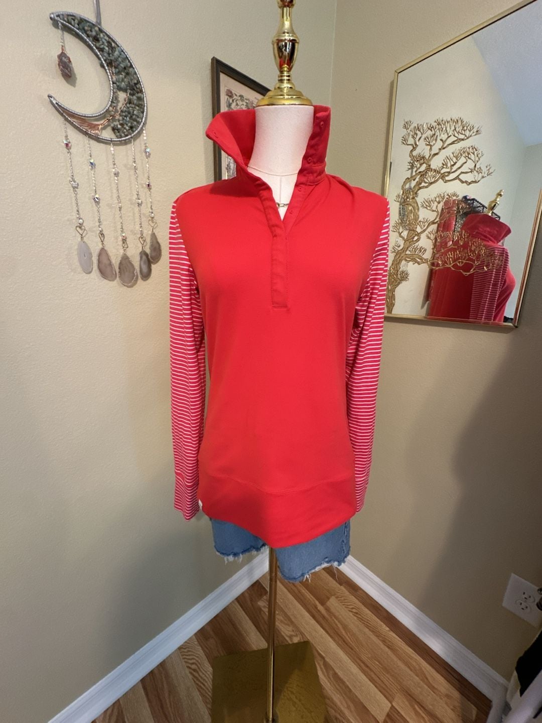 Nike Golf Sport Dri-Fit Pullover Size M Red Striped Long Sleeve 4