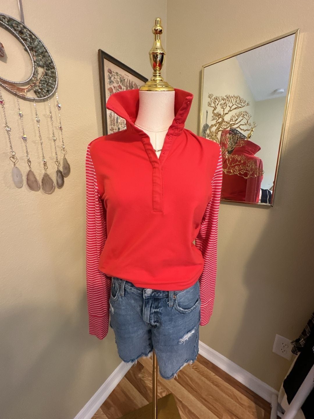 Nike Golf Sport Dri-Fit Pullover Size M Red Striped Long Sleeve 3