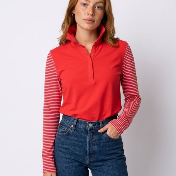Nike Golf Sport Dri-Fit Pullover Size M Red Striped Long Sleeve