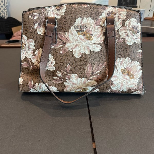 Guess Floral Logo Print Satchel Bag