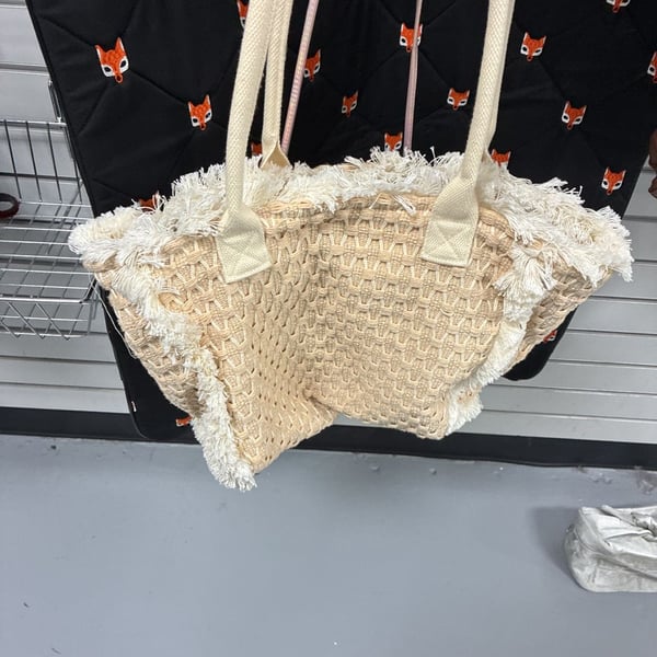 Boohoo Fringe Detail Beach Bag Beige