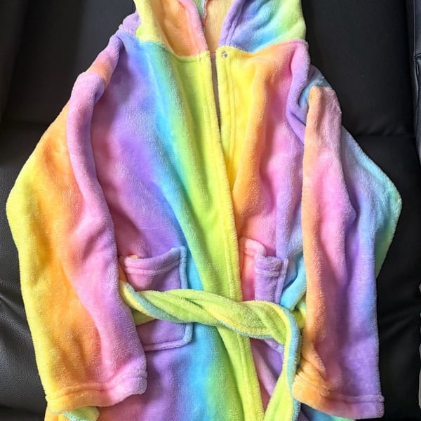 Unicorn Plush Hooded Bathrobe Rainbow Fleece - Youth