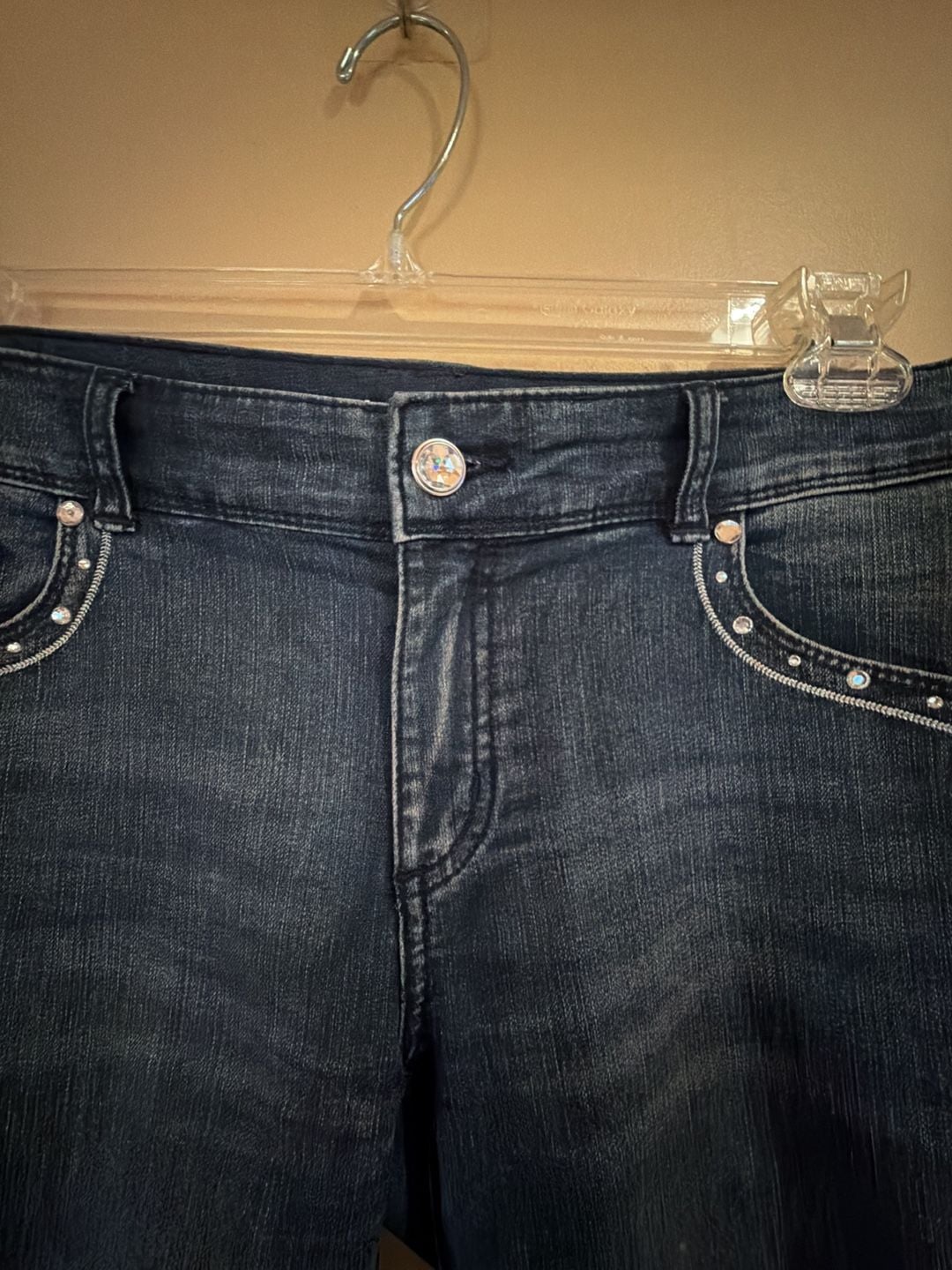 Chico's Platinum Jeans Size 0 Rhinestone Embellished Dark Wash Skinny 4