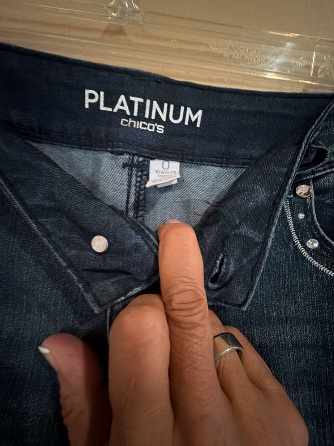 Chico's Platinum Jeans Size 0 Rhinestone Embellished Dark Wash Skinny 5