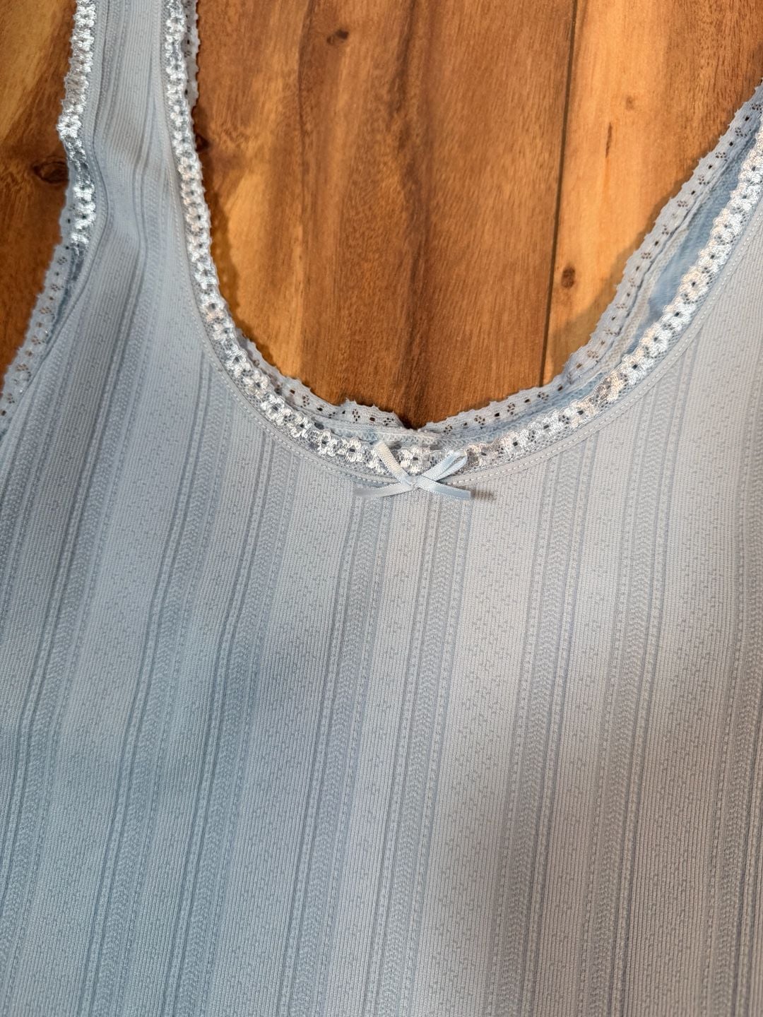 Pink Rose Lace Trim Tank Top Size S/M Blue Ribbed Bow 6