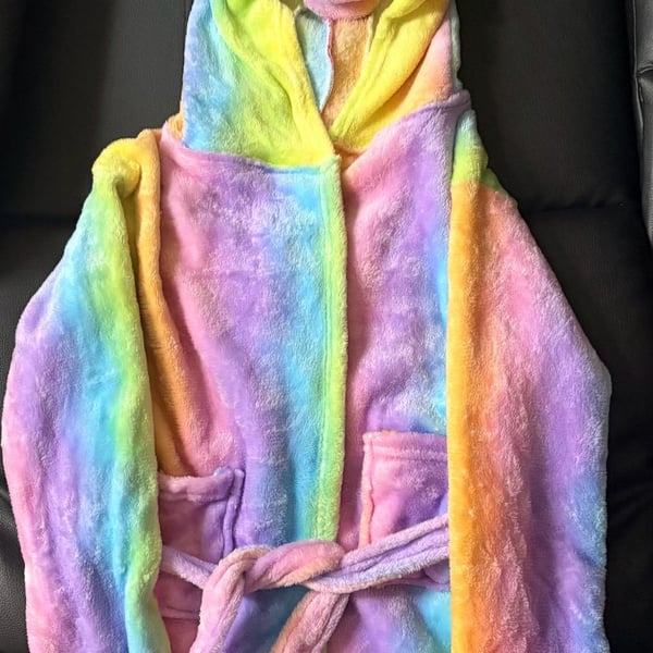 Unicorn Plush Hooded Robe Rainbow Bathrobe - Youth