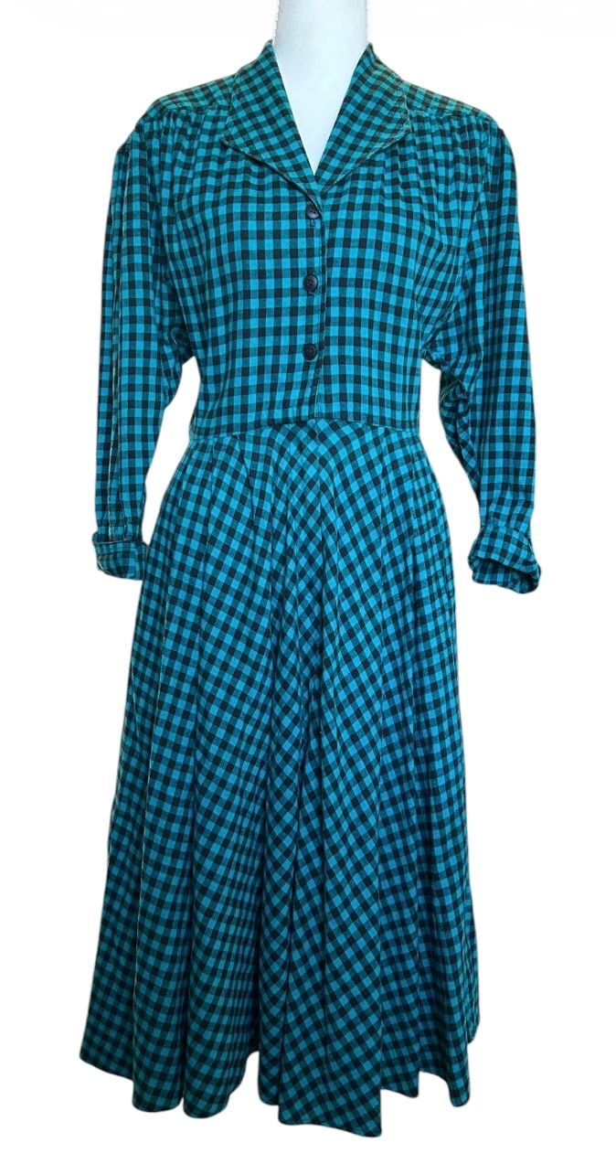 Vintage Carol Anderson Petites Size 6 Teal Black Plaid Dress 2