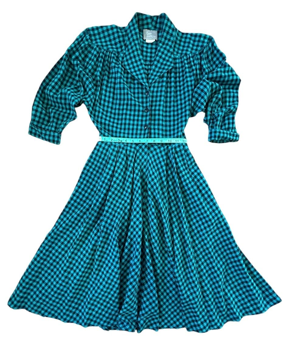 Vintage Carol Anderson Petites Size 6 Teal Black Plaid Dress 6