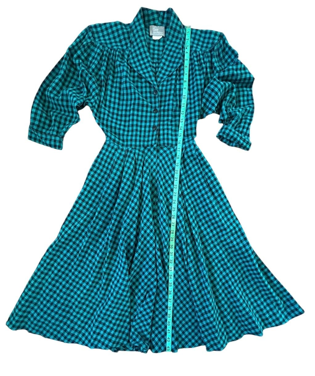 Vintage Carol Anderson Petites Size 6 Teal Black Plaid Dress 7