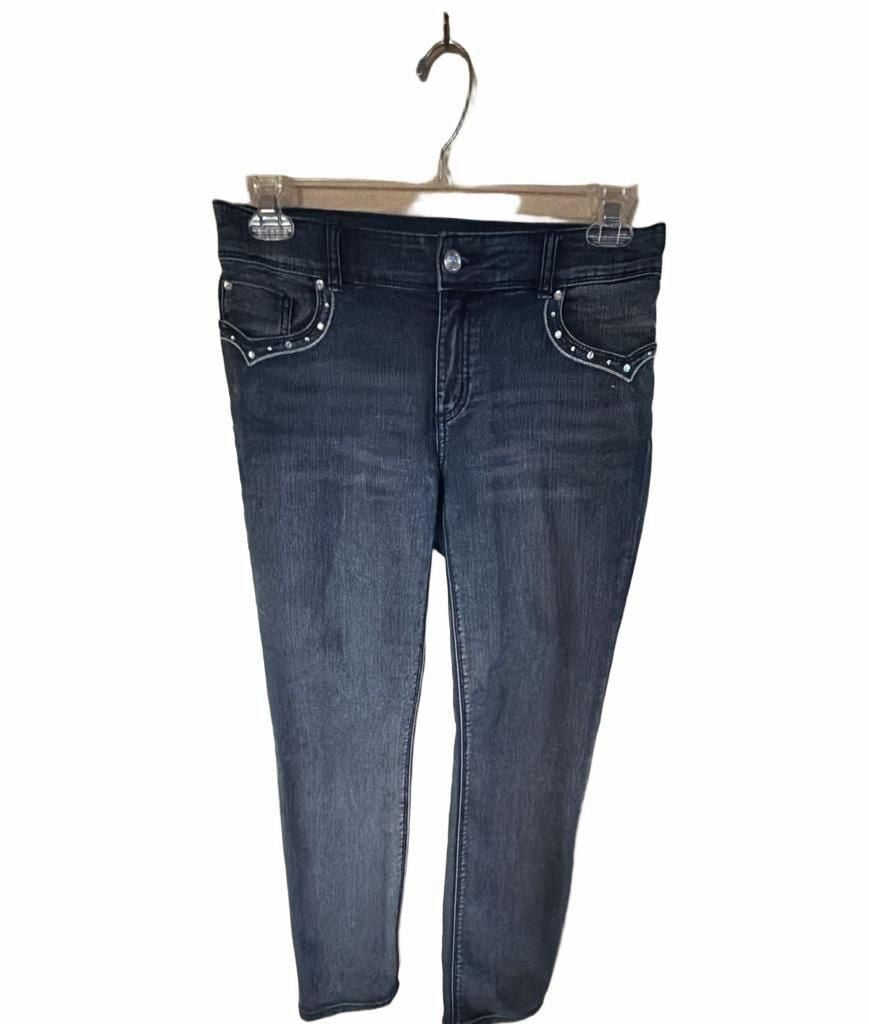 Chico's Platinum Jeans Size 0 Rhinestone Embellished Dark Wash Skinny 2