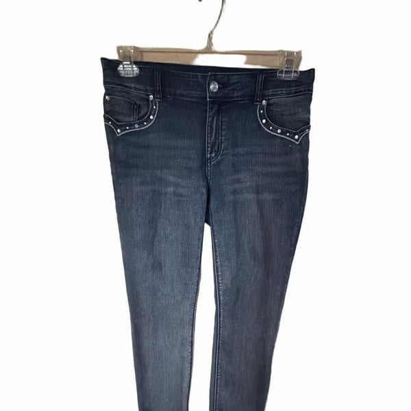 Chico's Platinum Jeans Size 0 Rhinestone Embellished Dark Wash Skinny