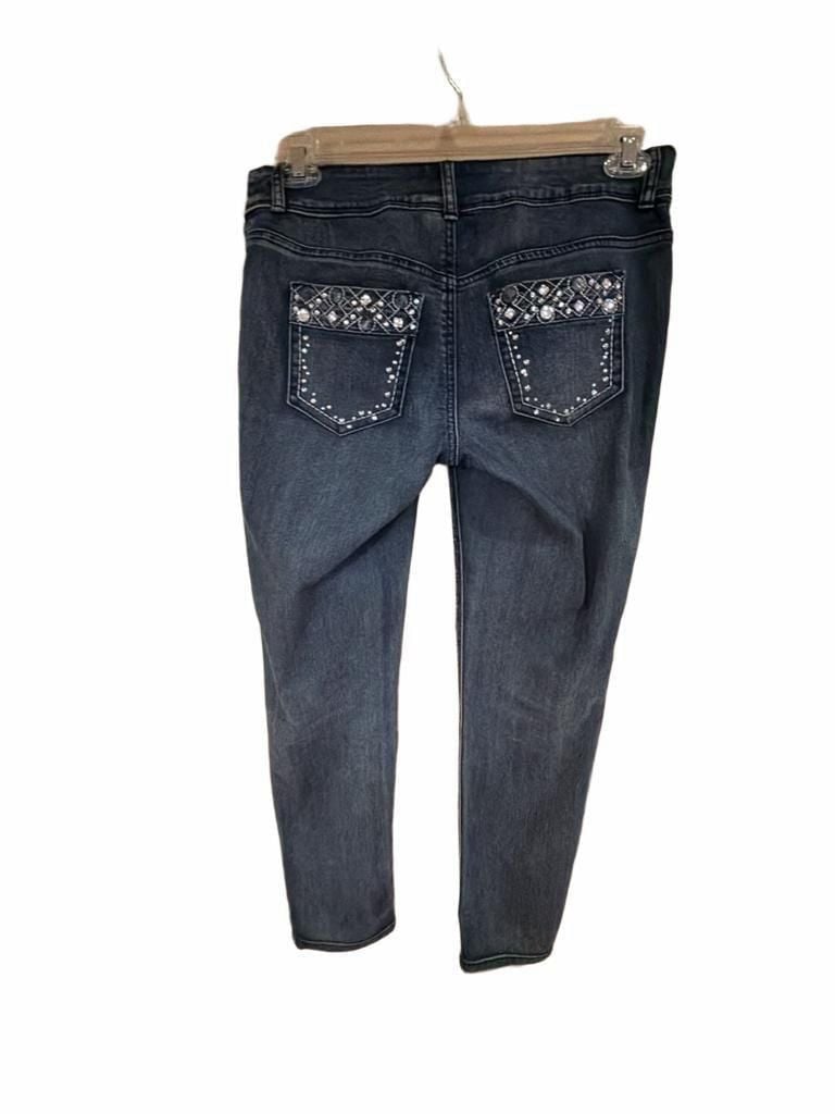 Chico's Platinum Jeans Size 0 Rhinestone Embellished Dark Wash Skinny 6