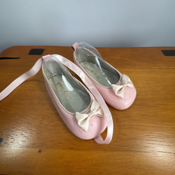 Vintage Baby Capezio Pink Ballerina Slippers with Bow and Ribbon Ties