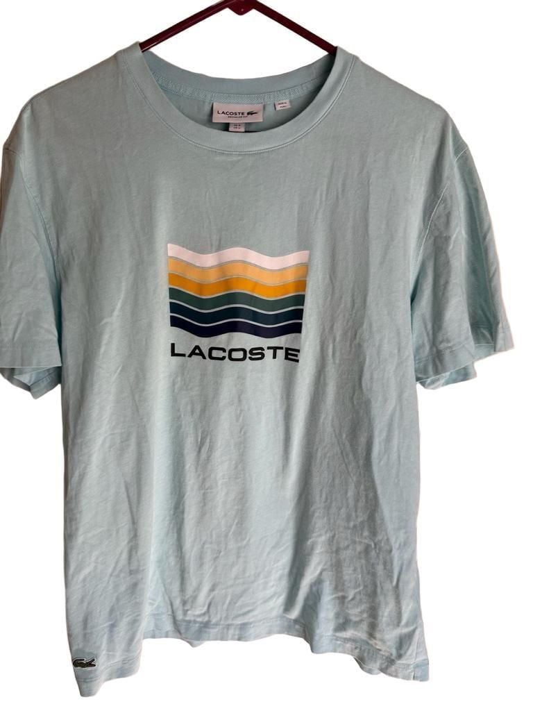 Lacoste Regular Fit Graphic T-Shirt Size L Light Blue Wave Logo 2