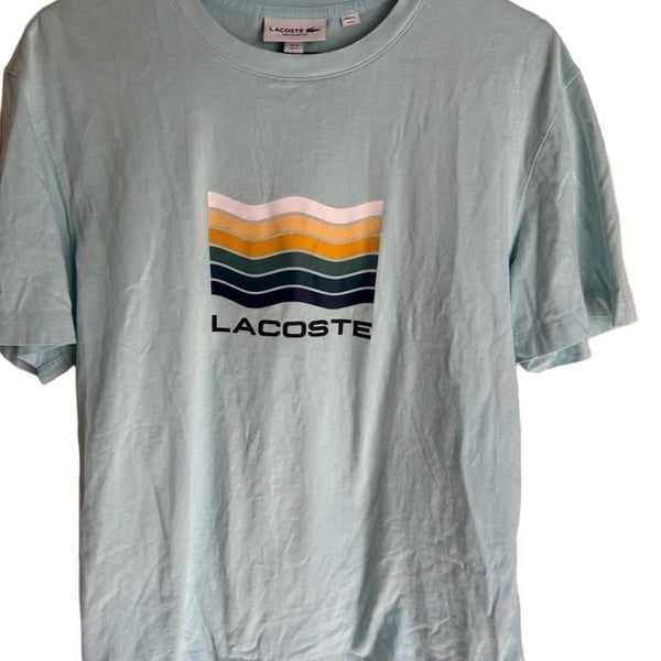 Lacoste Regular Fit Graphic T-Shirt Size L Light Blue Wave Logo
