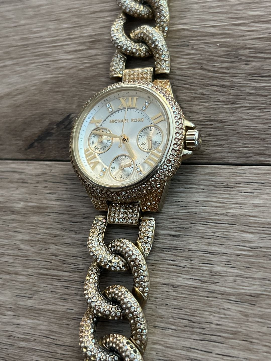 Michael Kors MK8330 Gold-Tone Pavé Curb-Link Chronograph Watch 5