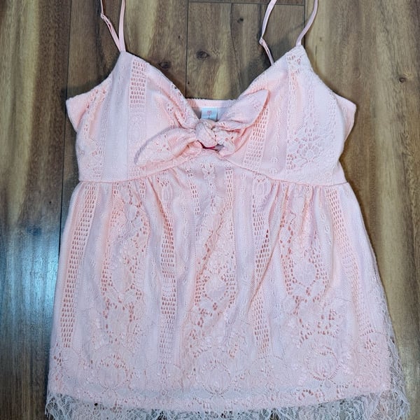 No Boundaries Lace Cami Size S/CH (3-5) Pink Tie Front